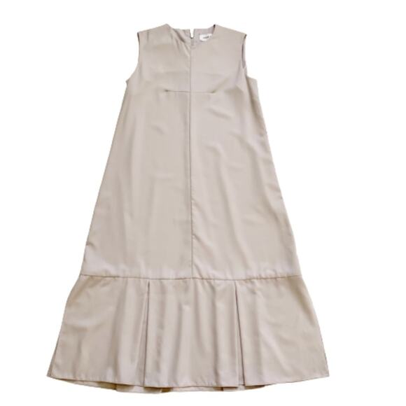 Walcott:Takemoto Dress Designer Silk Taupe Sleeveless Box Pleat Sheath Small NEW - Picture 3 of 12